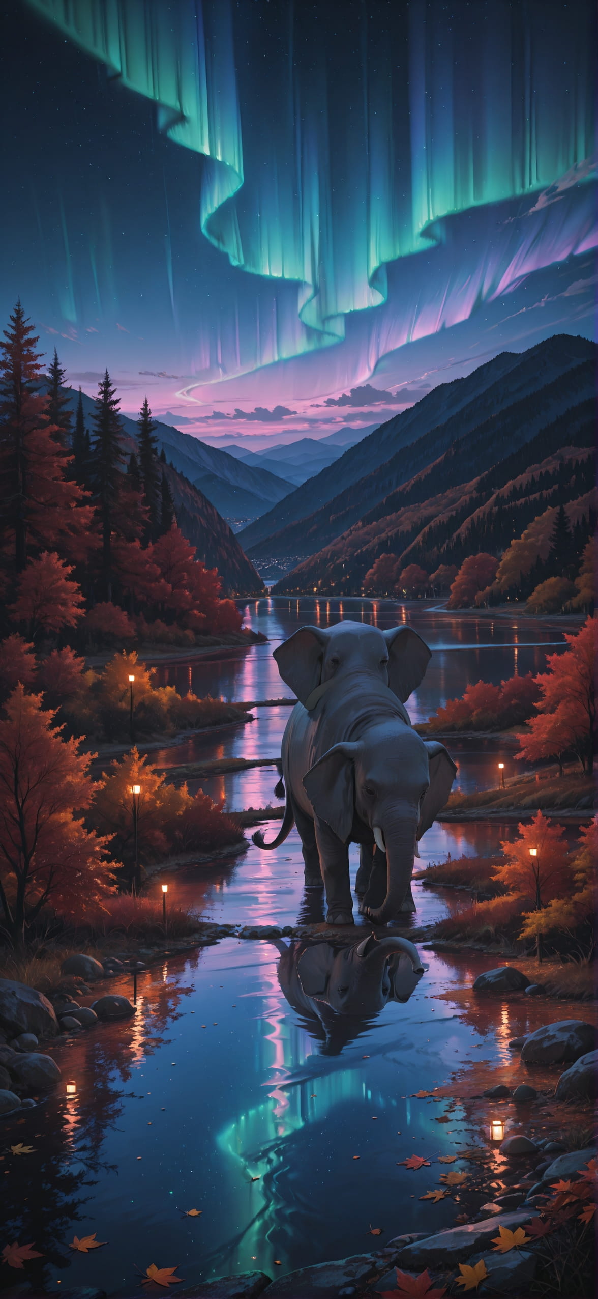 Aurora Pink Afternoon Nature Autumn Animal mobile wallpaper / スマホ壁紙