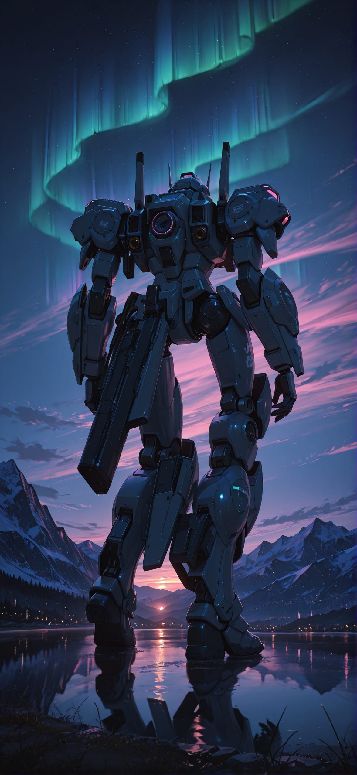 Aurora Pink Sunset Mountain Winter Machine mobile wallpaper / スマホ壁紙