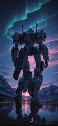 Aurora Pink Sunset Mountain Winter Machine mobile wallpaper / スマホ壁紙