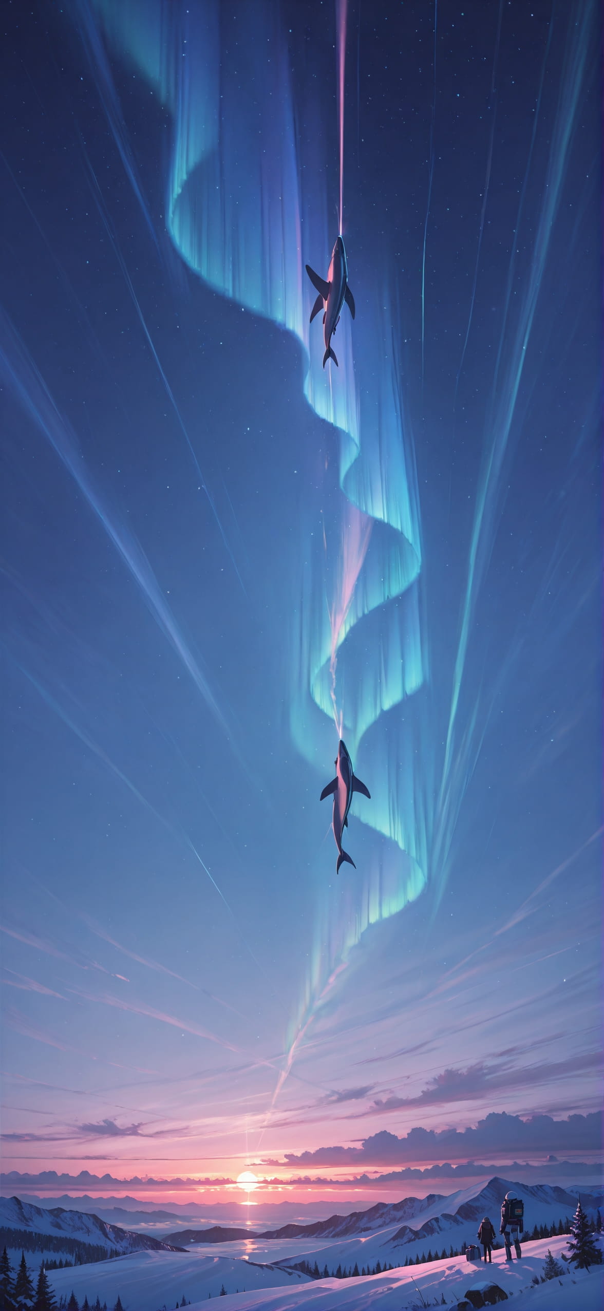 Aurora Pink Sunset Sky Winter Animal Machine mobile wallpaper / スマホ壁紙