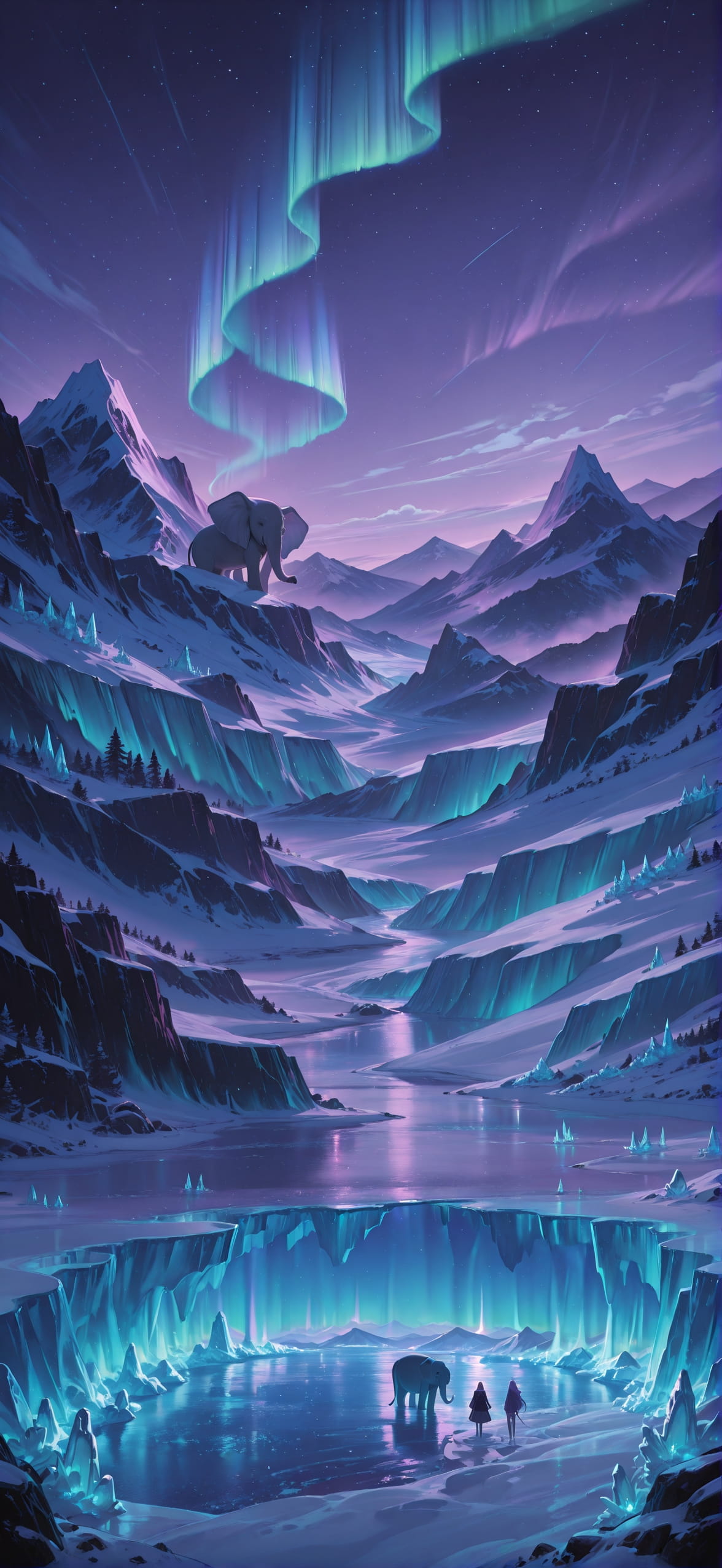 Aurora Purple Night Mountain Summer Animal mobile wallpaper / スマホ壁紙