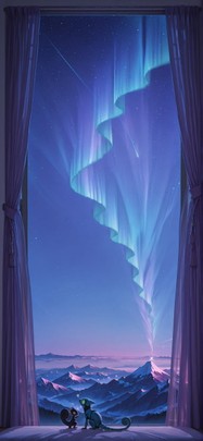 Aurora Purple Night Mountain Winter Animal Machine mobile wallpaper / スマホ壁紙