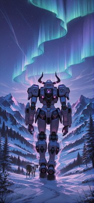 Aurora Purple Night Nature Spring Animal Machine mobile wallpaper / スマホ壁紙