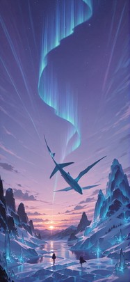 Aurora Purple Sunset Mountain Winter Animal mobile wallpaper / スマホ壁紙