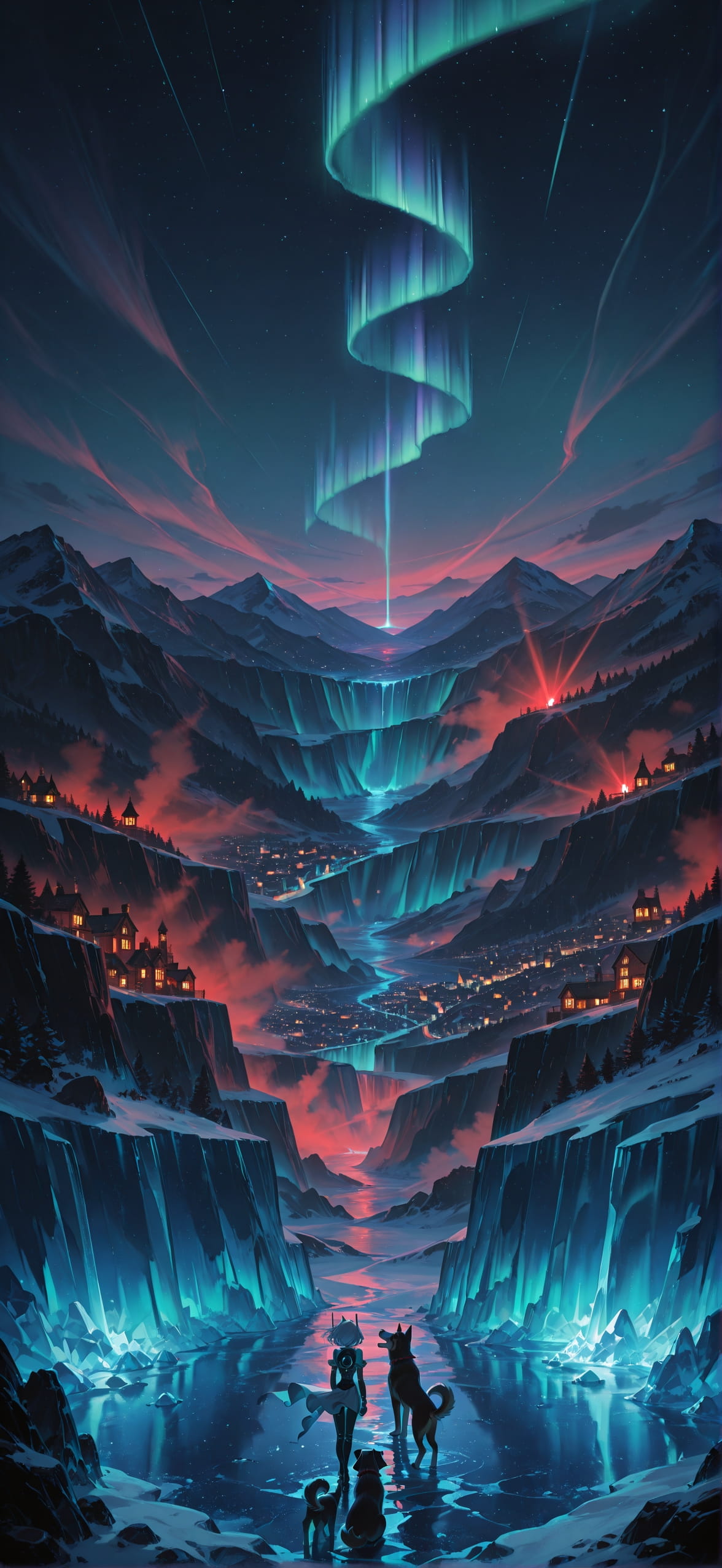 Aurora Red Night City Summer Animal Machine mobile wallpaper / スマホ壁紙