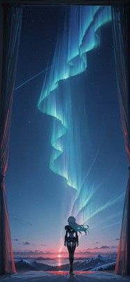 Aurora Red Night Sky Winter Machine mobile wallpaper / スマホ壁紙