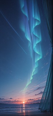 Aurora Red Sunset Sea Winter mobile wallpaper / スマホ壁紙