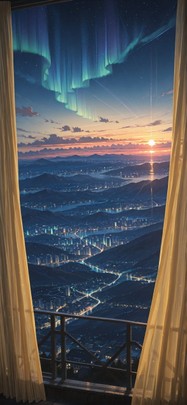 Aurora Yellow Sunset City Spring mobile wallpaper / スマホ壁紙