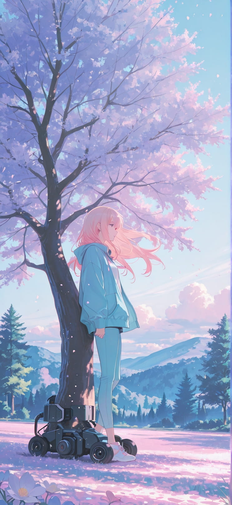 Breeze Blue Afternoon Nature Spring Machine mobile wallpaper / スマホ壁紙