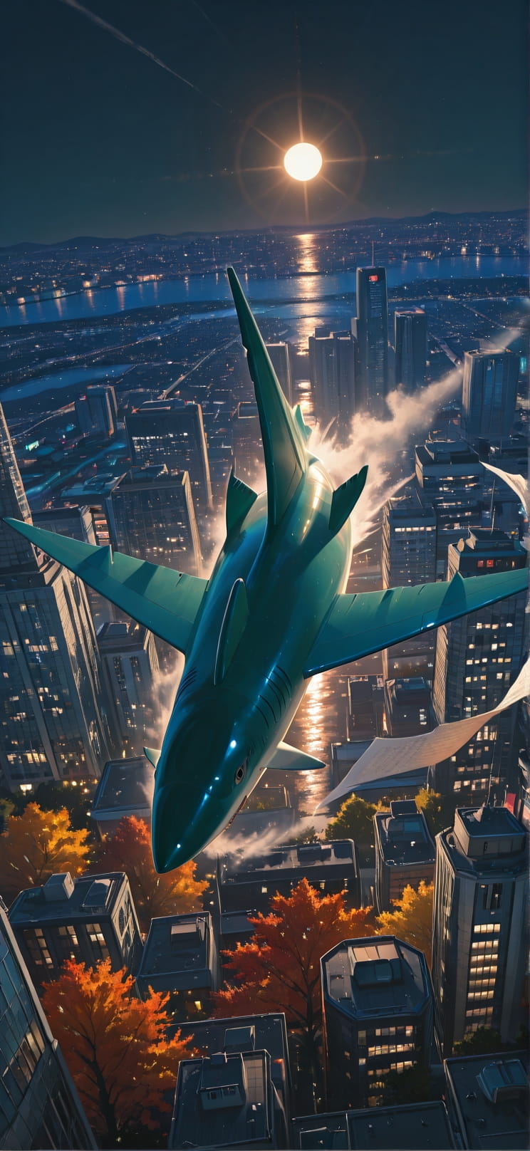 Breeze Green Night City Autumn Animal mobile wallpaper / スマホ壁紙