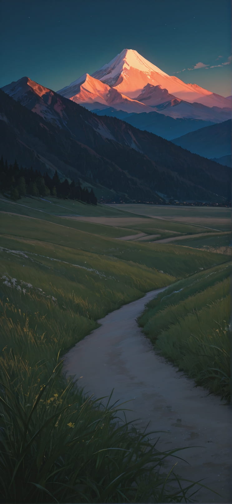 Breeze Green Night Mountain Spring mobile wallpaper / スマホ壁紙