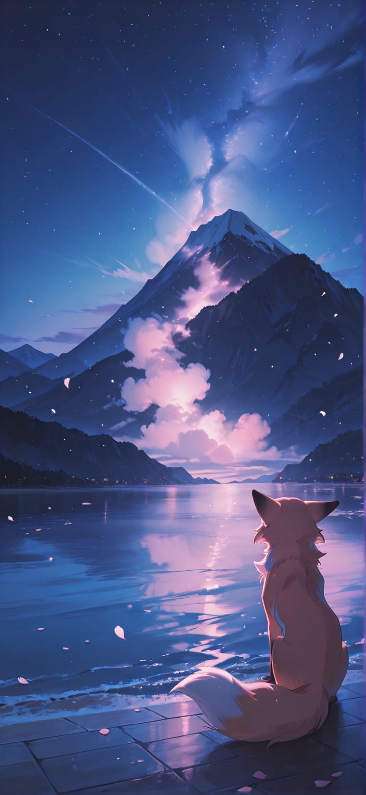 Breeze Green Night Mountain Summer Animal mobile wallpaper / スマホ壁紙