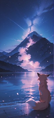 Breeze Green Night Mountain Summer Animal mobile wallpaper / スマホ壁紙