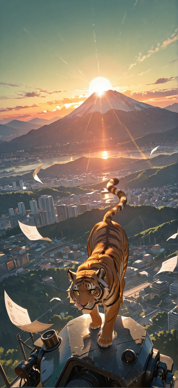 Breeze Green Sunset Mountain Spring Animal Machine mobile wallpaper / スマホ壁紙