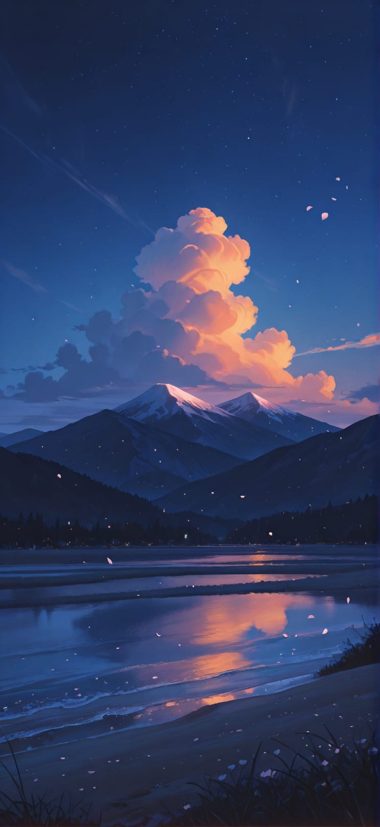 Breeze Orange Night Mountain Spring mobile wallpaper / スマホ壁紙