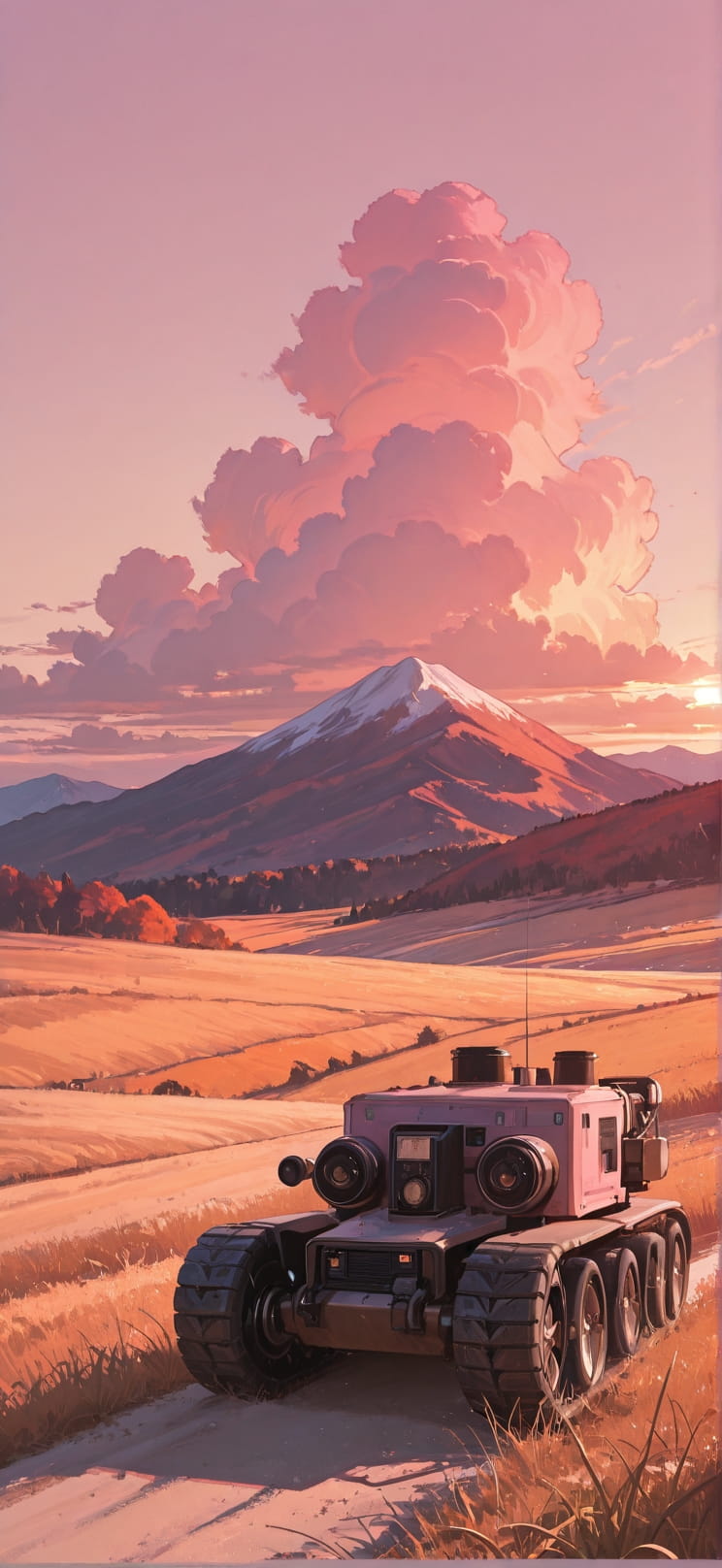 Breeze Pink Afternoon Mountain Autumn Machine mobile wallpaper / スマホ壁紙