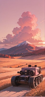 Breeze Pink Afternoon Mountain Autumn Machine mobile wallpaper / スマホ壁紙