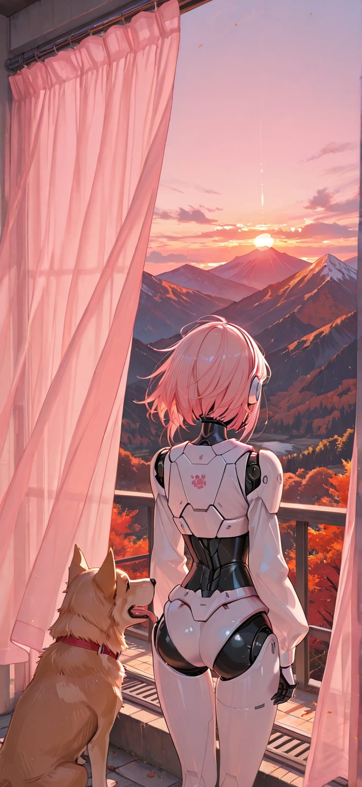 Breeze Pink Sunset Mountain Autumn Animal Machine mobile wallpaper / スマホ壁紙