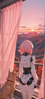 Breeze Pink Sunset Mountain Autumn Animal Machine mobile wallpaper / スマホ壁紙