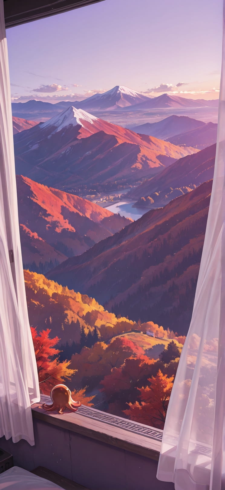Breeze Purple Afternoon Mountain Autumn Animal mobile wallpaper / スマホ壁紙