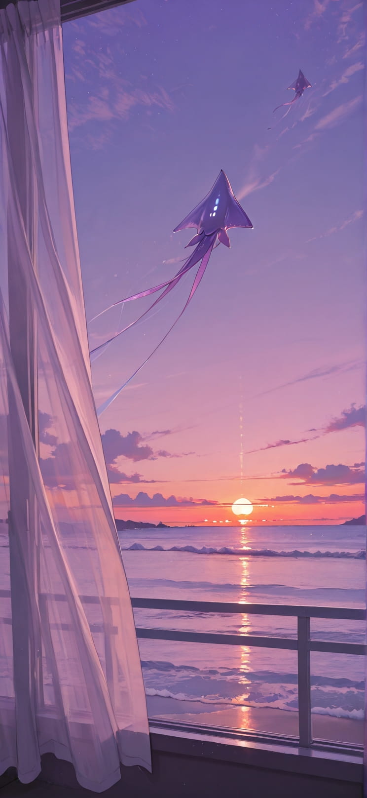 Breeze Purple Sunset Sea Winter Animal Machine mobile wallpaper / スマホ壁紙