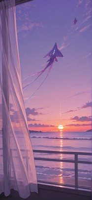 Breeze Purple Sunset Sea Winter Animal Machine mobile wallpaper / スマホ壁紙