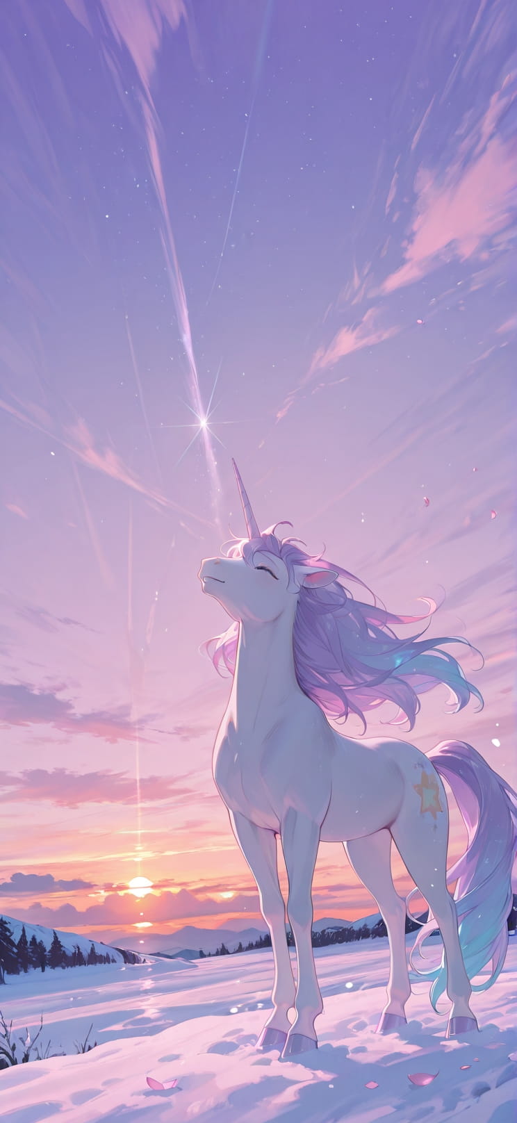 Breeze Purple Sunset Sky Winter Animal mobile wallpaper / スマホ壁紙