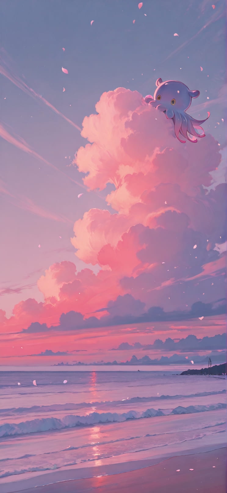 Breeze Red Afternoon Sea Winter Animal mobile wallpaper / スマホ壁紙