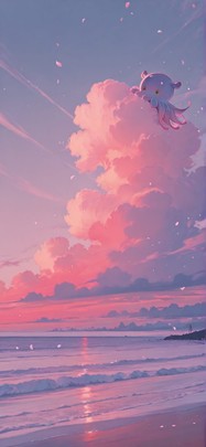 Breeze Red Afternoon Sea Winter Animal mobile wallpaper / スマホ壁紙