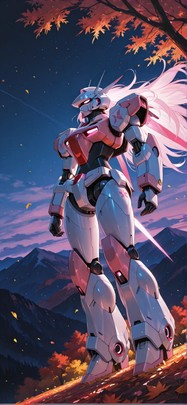 Breeze Red Night Mountain Autumn Machine mobile wallpaper / スマホ壁紙