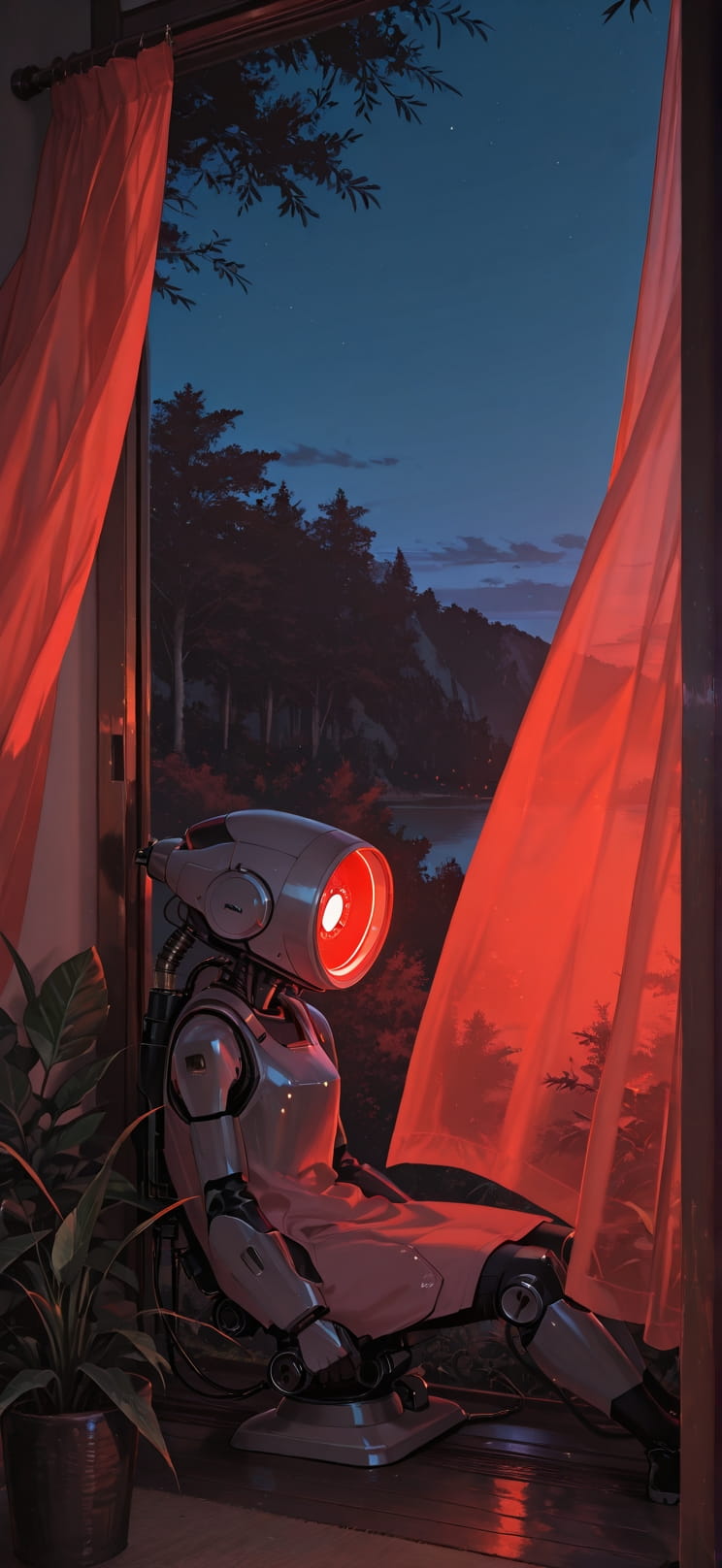 Breeze Red Night Nature Summer Machine mobile wallpaper / スマホ壁紙