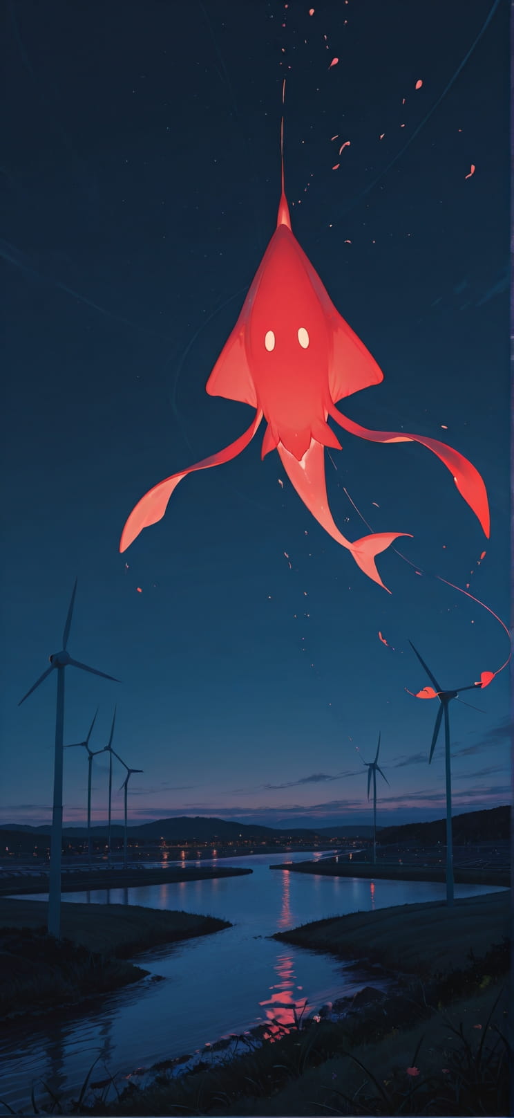 Breeze Red Night Sea Spring Animal Machine mobile wallpaper / スマホ壁紙