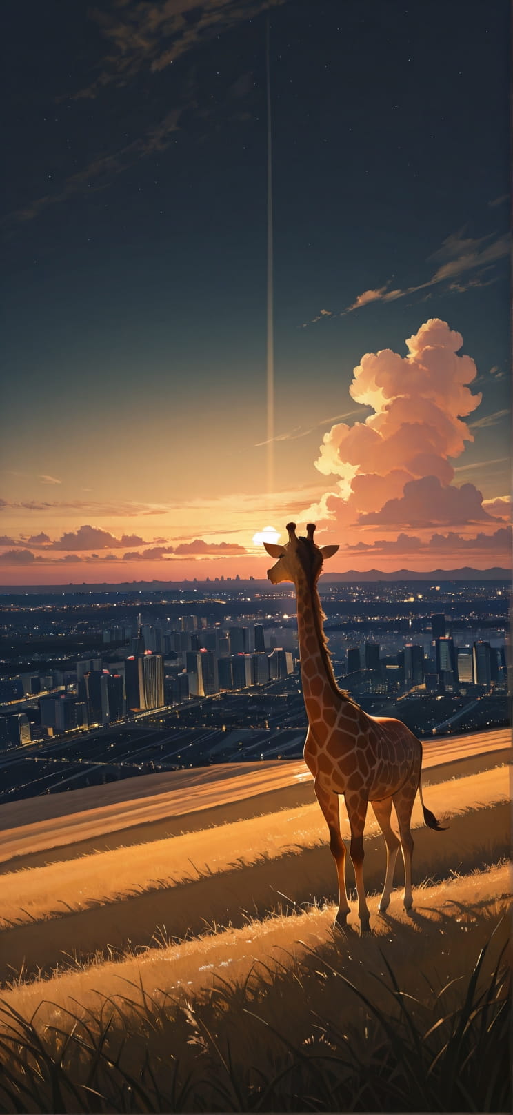 Breeze Yellow Night City Spring Animal mobile wallpaper / スマホ壁紙