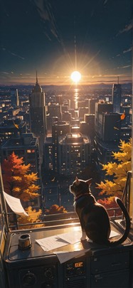 Breeze Yellow Night Sky Autumn Animal Machine mobile wallpaper / スマホ壁紙