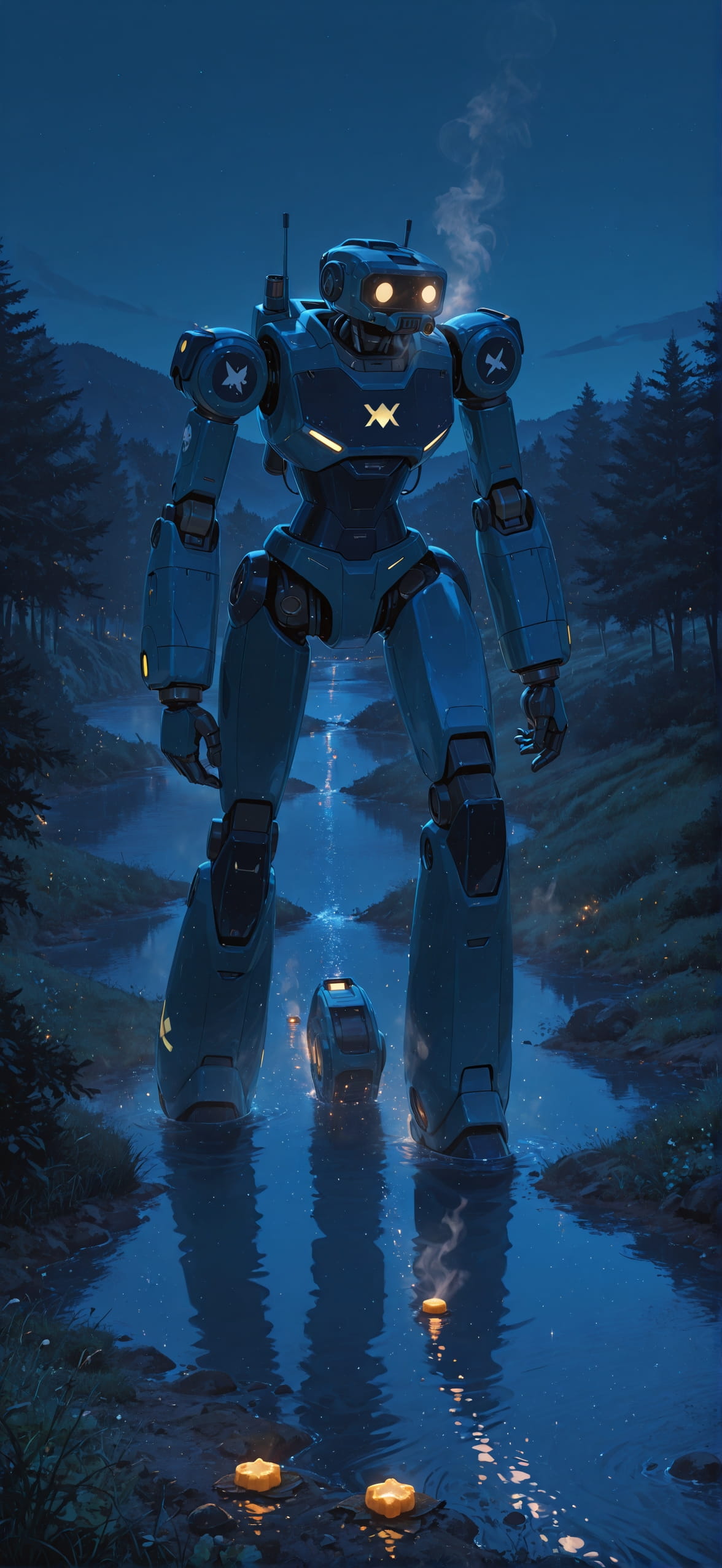 Cabbagecrush Blue Night Sea Spring Machine mobile wallpaper / スマホ壁紙