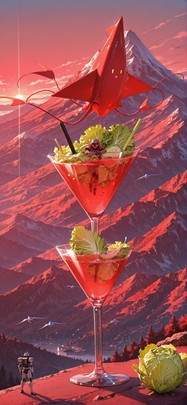 Cabbagecrush Red Afternoon Mountain Summer Animal Machine mobile wallpaper / スマホ壁紙