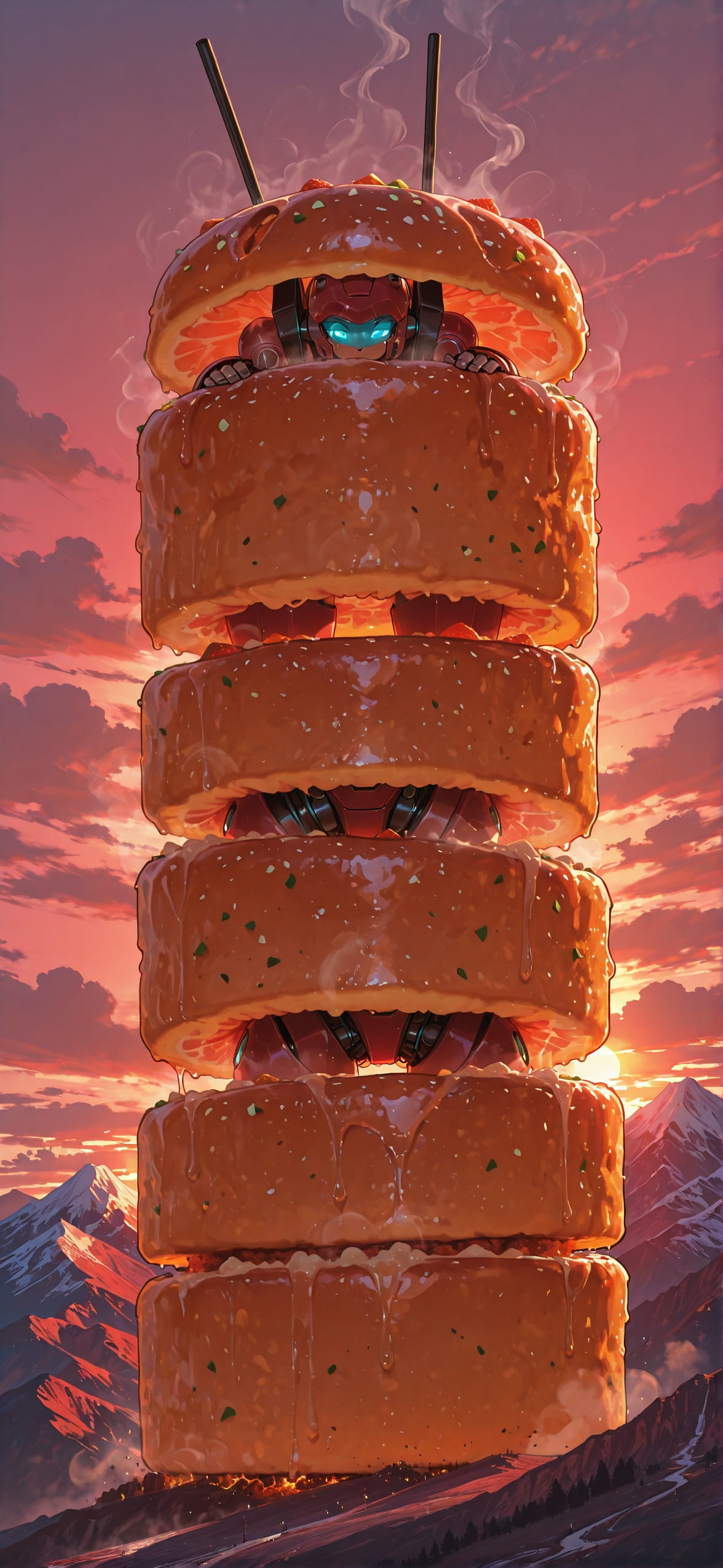 Cabbagecrush Red Sunset Mountain Summer Machine mobile wallpaper / スマホ壁紙