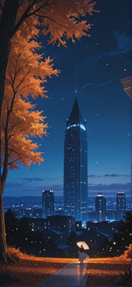 Canopy Blue Night City Autumn mobile wallpaper / スマホ壁紙