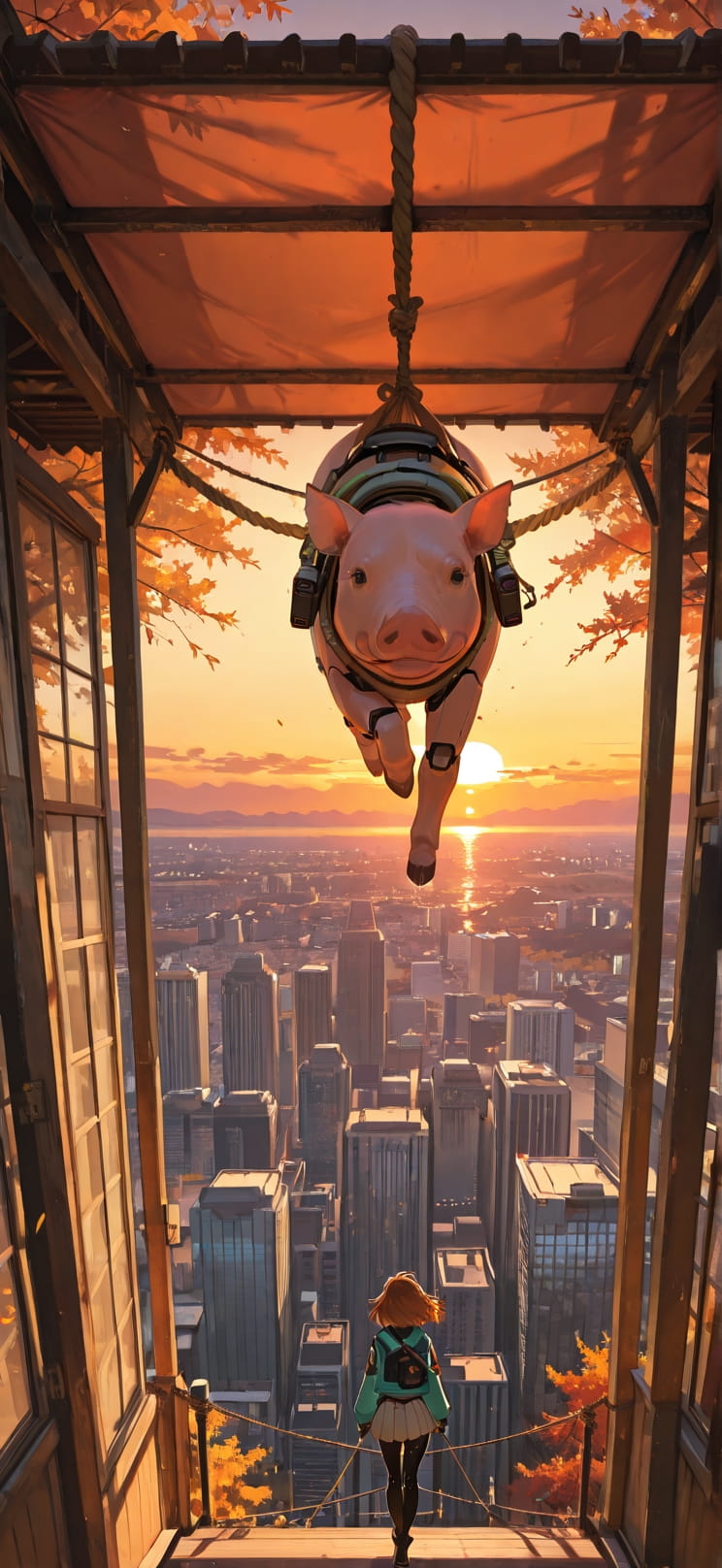 Canopy Brown Sunset City Autumn Animal Machine mobile wallpaper / スマホ壁紙