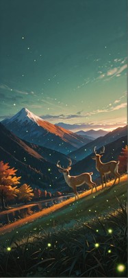 Canopy Green Afternoon Mountain Autumn Animal mobile wallpaper / スマホ壁紙