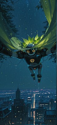 Canopy Green Night City Winter Machine mobile wallpaper / スマホ壁紙