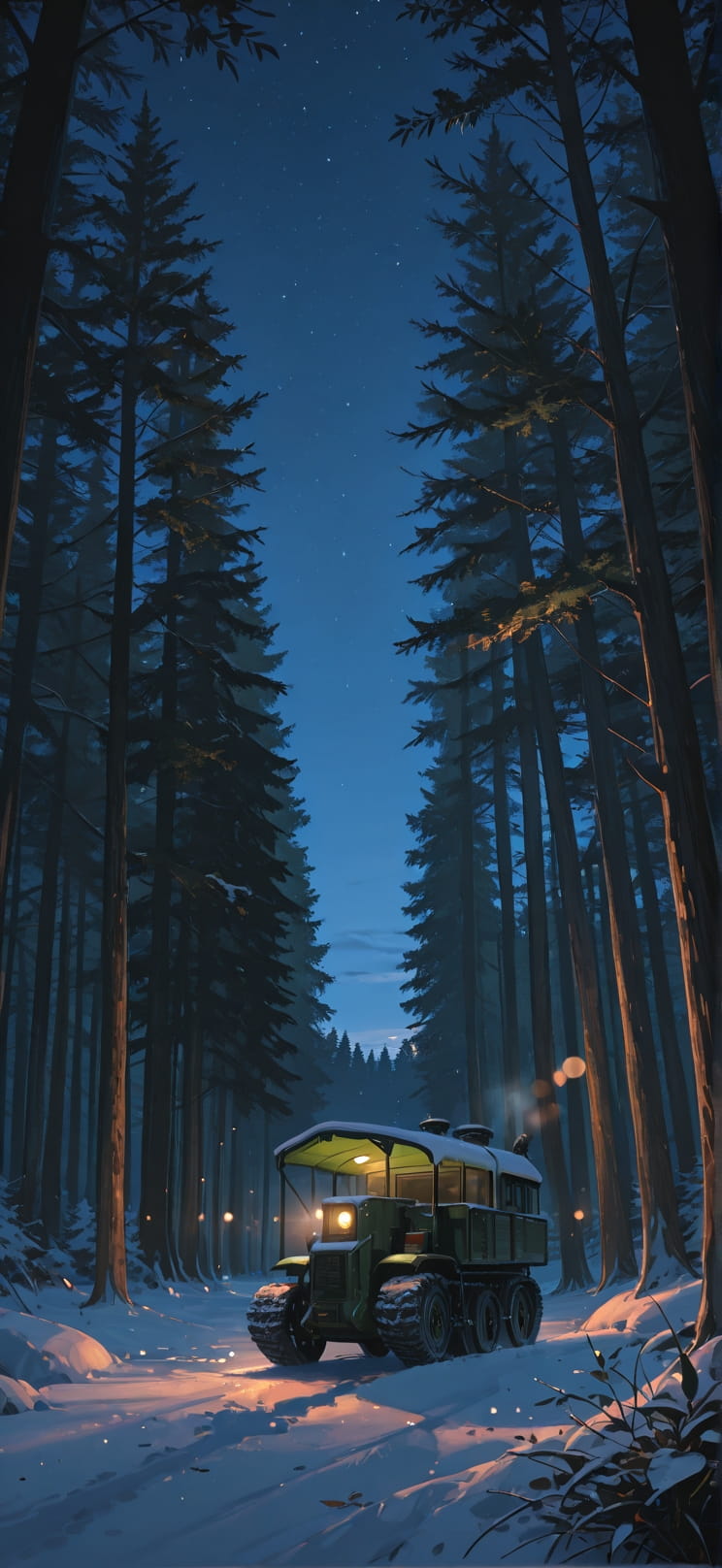 Canopy Green Night Sky Winter Machine mobile wallpaper / スマホ壁紙