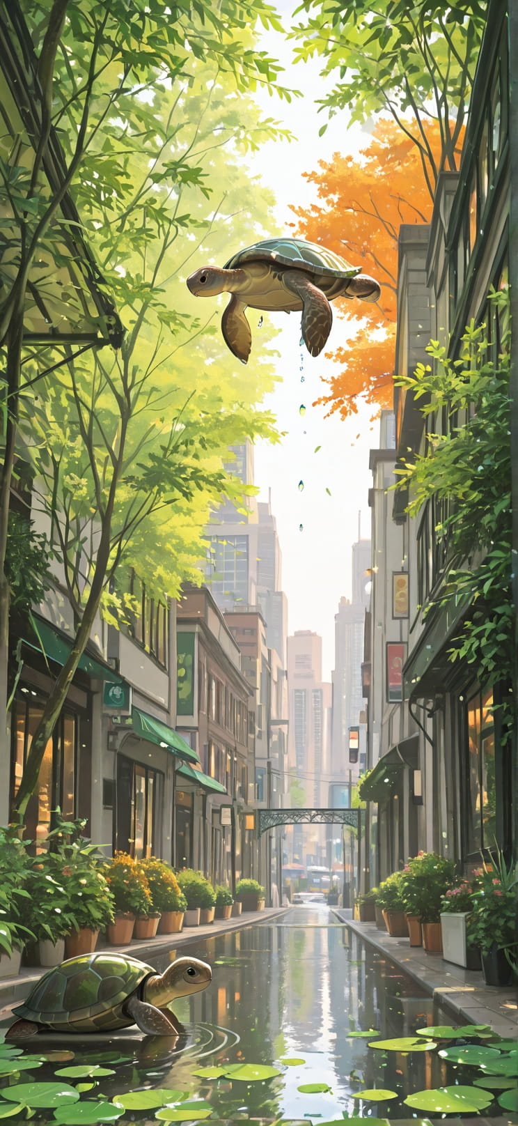 Canopy Orange Afternoon City Spring Animal mobile wallpaper / スマホ壁紙