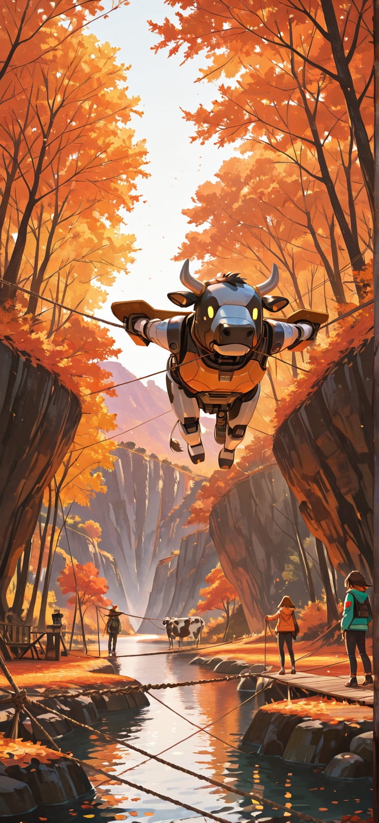 Canopy Orange Afternoon Sea Autumn Animal Machine mobile wallpaper / スマホ壁紙