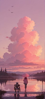 Canopy Pink Afternoon Sea Spring Machine mobile wallpaper / スマホ壁紙