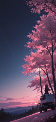 Canopy Pink Night Nature Spring Machine mobile wallpaper / スマホ壁紙