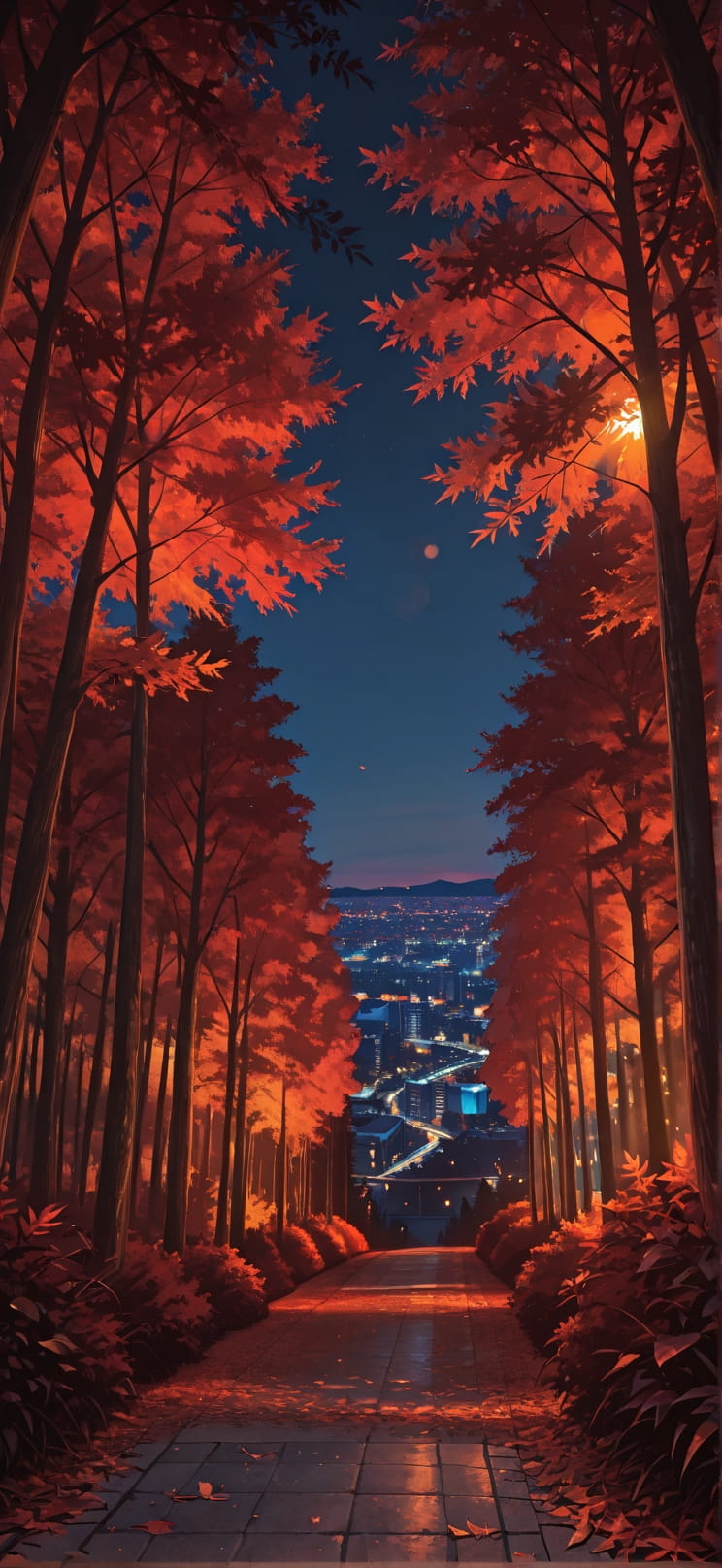 Canopy Red Night City Summer mobile wallpaper / スマホ壁紙