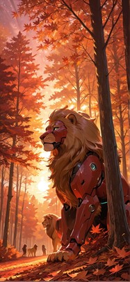 Canopy Red Sunset Nature Autumn Animal Machine mobile wallpaper / スマホ壁紙