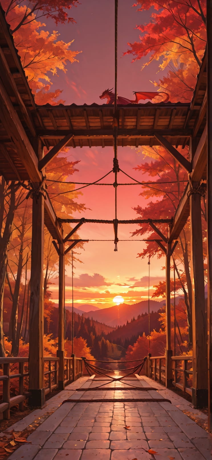 Canopy Red Sunset Nature Autumn Animal mobile wallpaper / スマホ壁紙