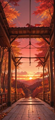 Canopy Red Sunset Nature Autumn Animal mobile wallpaper / スマホ壁紙